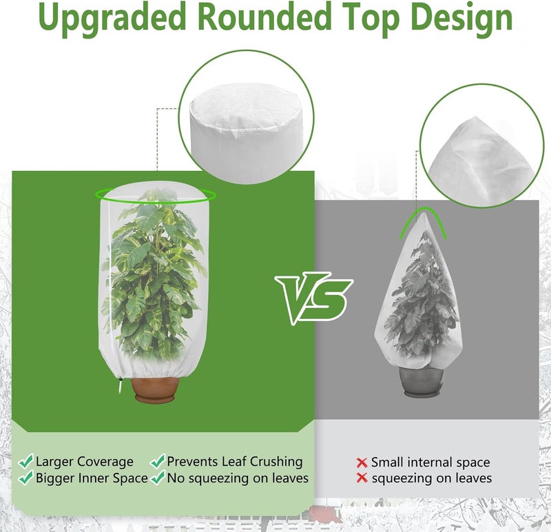 ANGAR 2 Pack Rounded Top Plant Covers Freeze Protection for Winter, Plant Covers for Winter, 47" X 72" Tree Frost Protection Blankets Outdoor With Zipper/Drawstring, for Shrub Bush Fruit Tree Potte(White) - Image 2